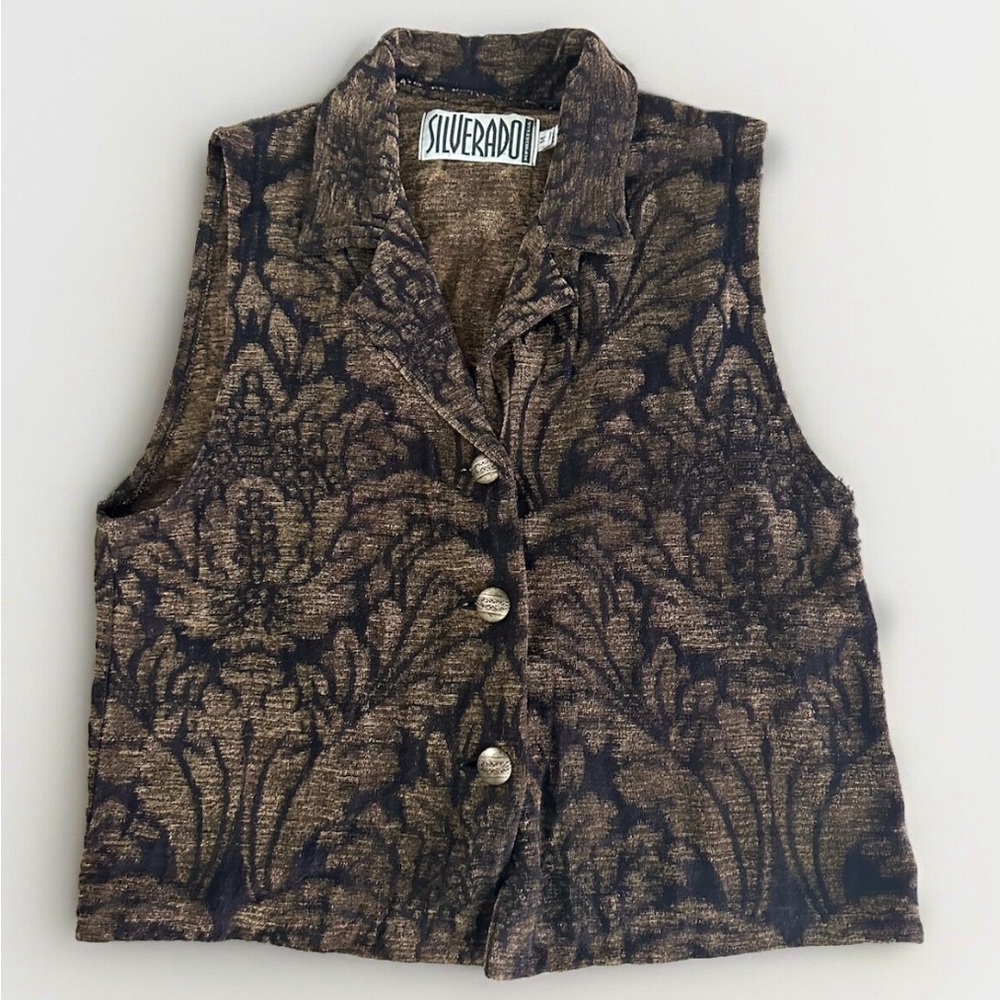 Silverado New Mexico Floral Tapestry Chenille Western Cropped Vest Women’s M EUC